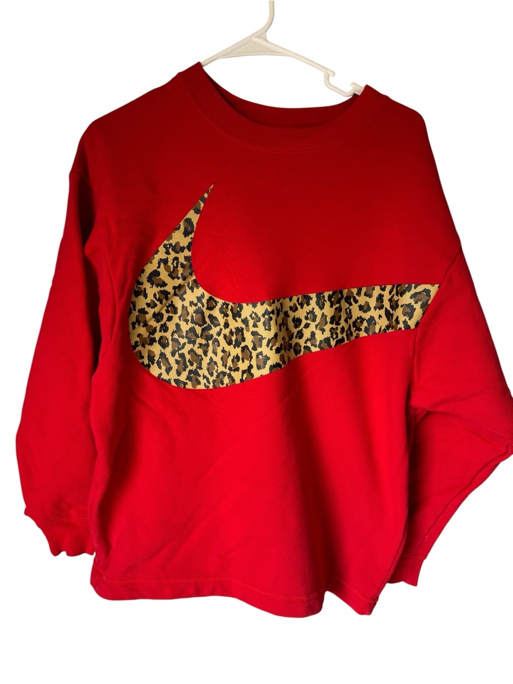 Nike Red Sweatshirt with Leopard-Print Swoosh Women’s XS MINTY